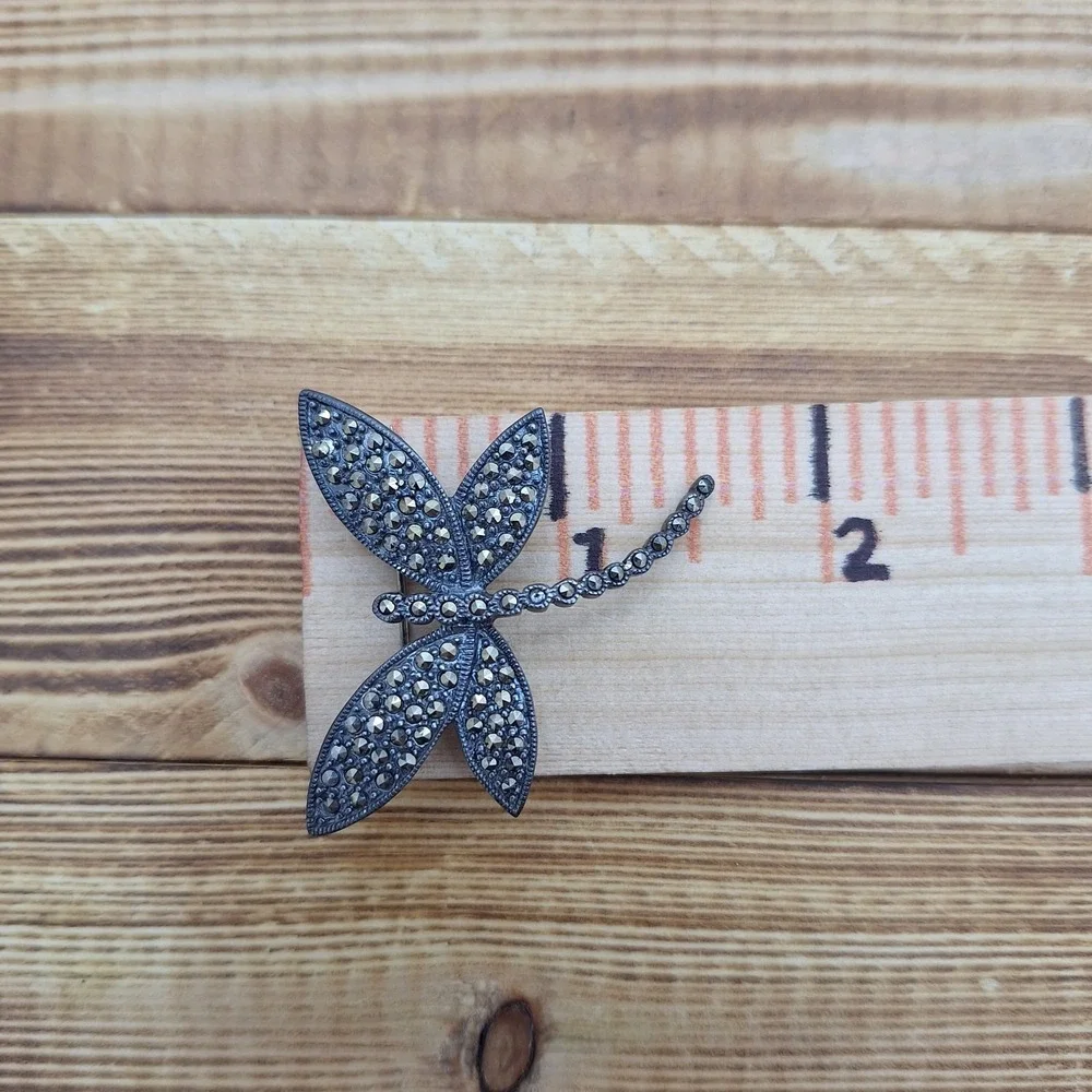 Dragonfly Brooch Pin Sterling Silver 925 Marcasite‎  CFJ - Missing A Stone